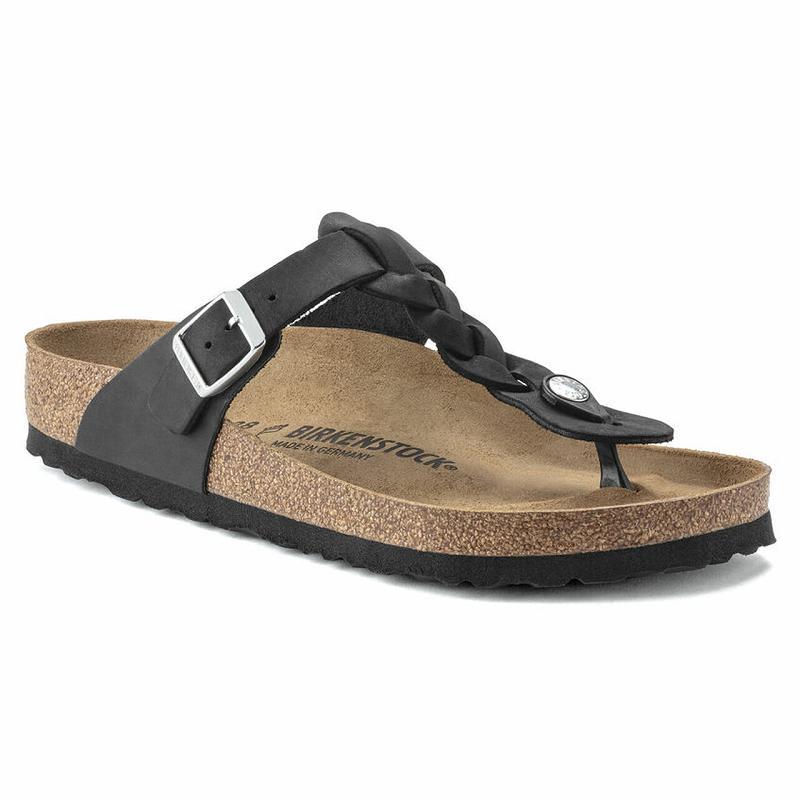 Gizeh Birkenstock Braid Oiled Kozene Damske Čierne | SK 114EBC